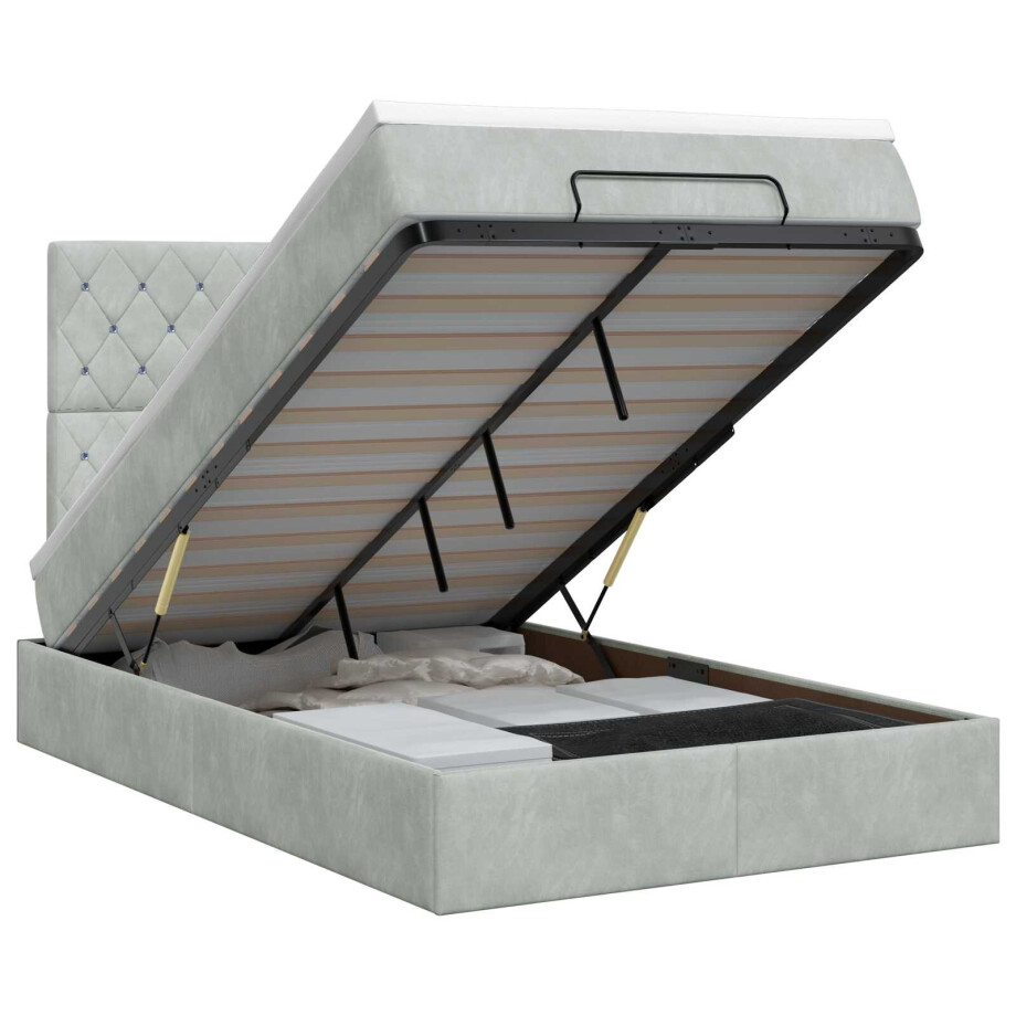 vidaXL Ottoman bed met matras Lichtgrijs 120 x 190 cm Fluweel afbeelding 1