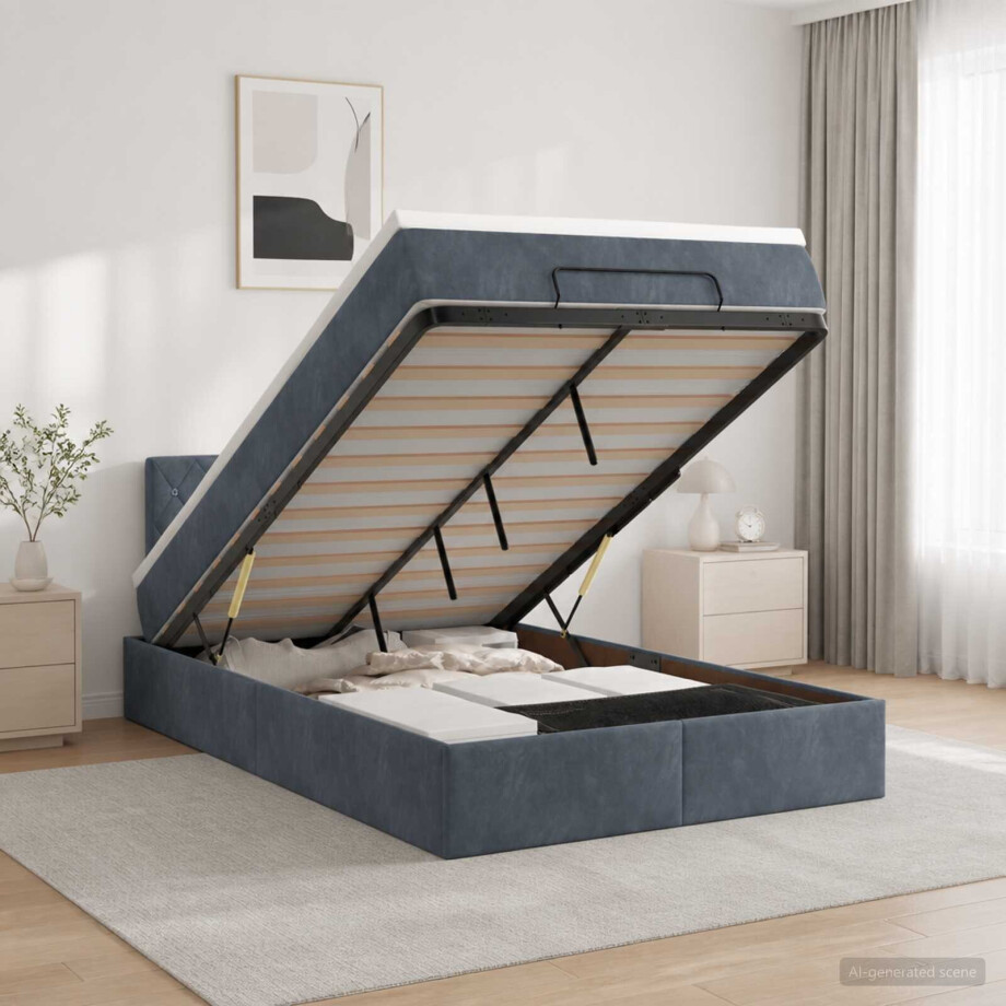 vidaXL Ottoman bed met matras Donkergrijs 120 x 190 cm Fluweel afbeelding 1