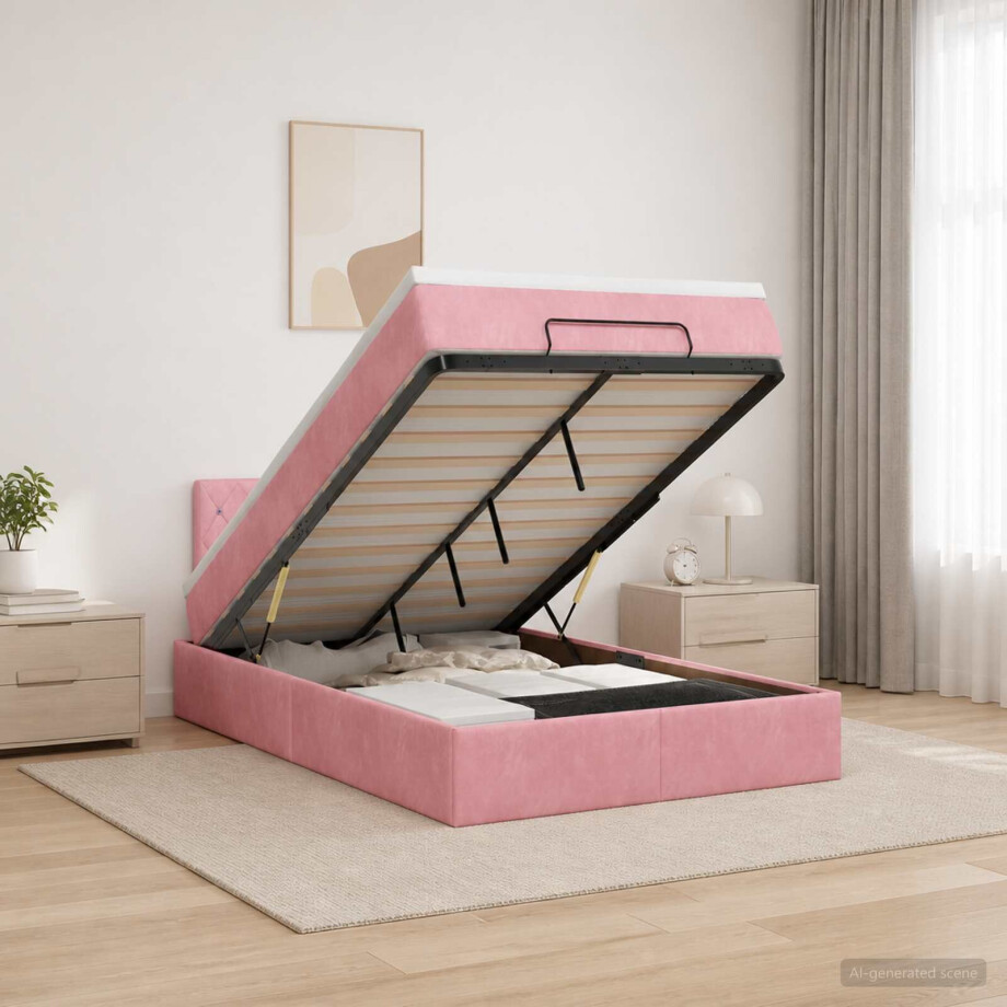 vidaXL Ottoman bed met matras met hoofdeinde Roze 120 x 200 cm Fluweel vidaXL Ottoman bed met matras met hoofdeinde Roze 120 x 200 cm Fluweel afbeelding 1