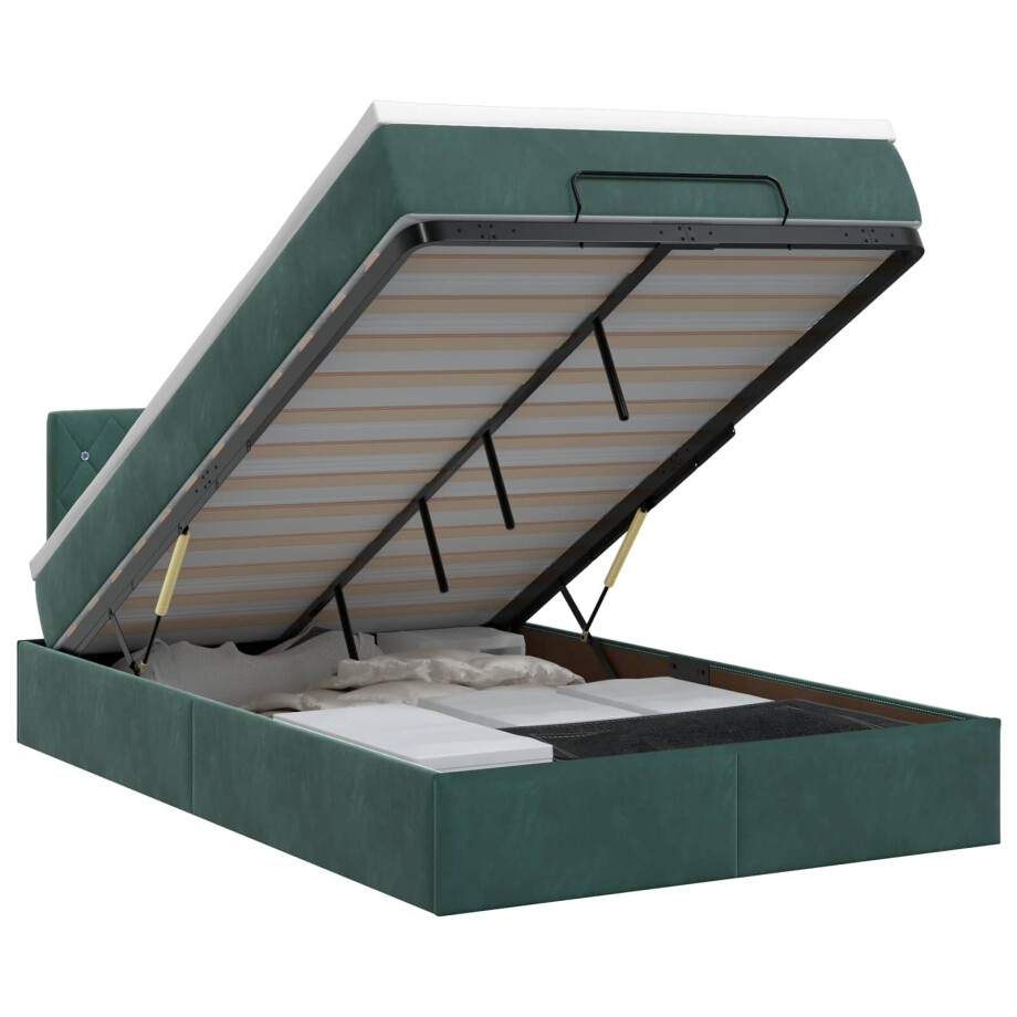 vidaXL Ottoman bed met matras Donkergroen 120 x 200 cm Fluweel afbeelding 1