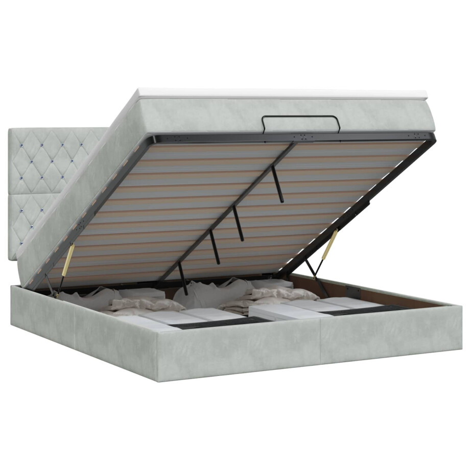 vidaXL Ottoman bed met matras Lichtgrijs 140 x 190 cm Fluweel afbeelding 1