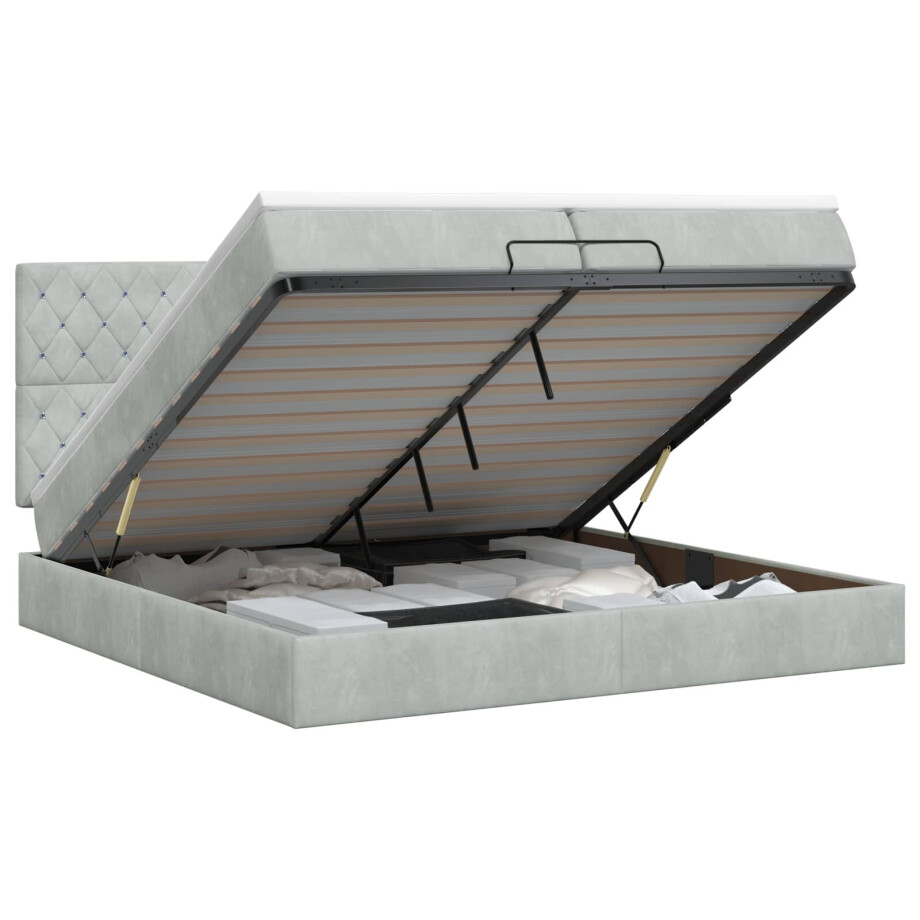 vidaXL Ottoman bed met matras Lichtgrijs 200 x 200 cm Fluweel afbeelding 1