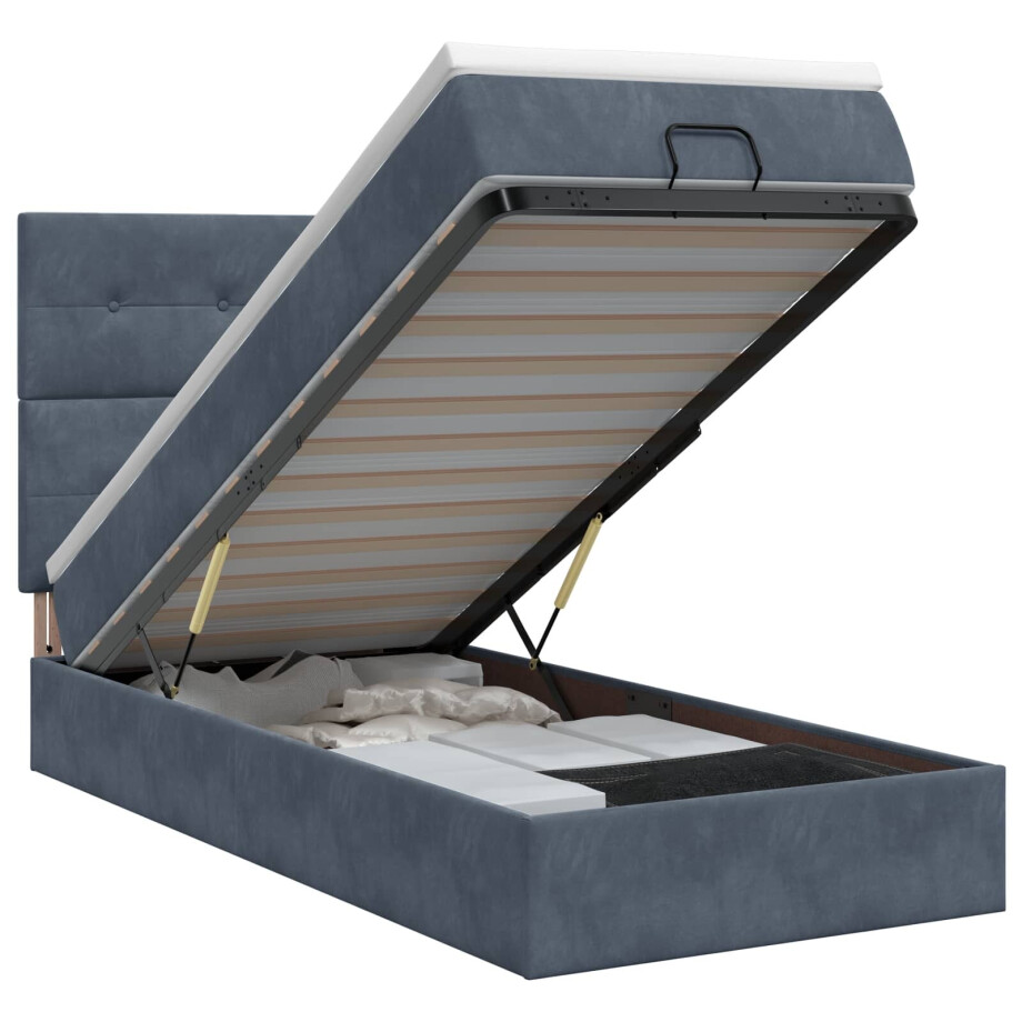 vidaXL Ottoman bed met matras Donkergrijs 90 x 200 cm Fluweel vidaXL Ottoman bed met matras Donkergrijs 90 x 200 cm Fluweel afbeelding 1