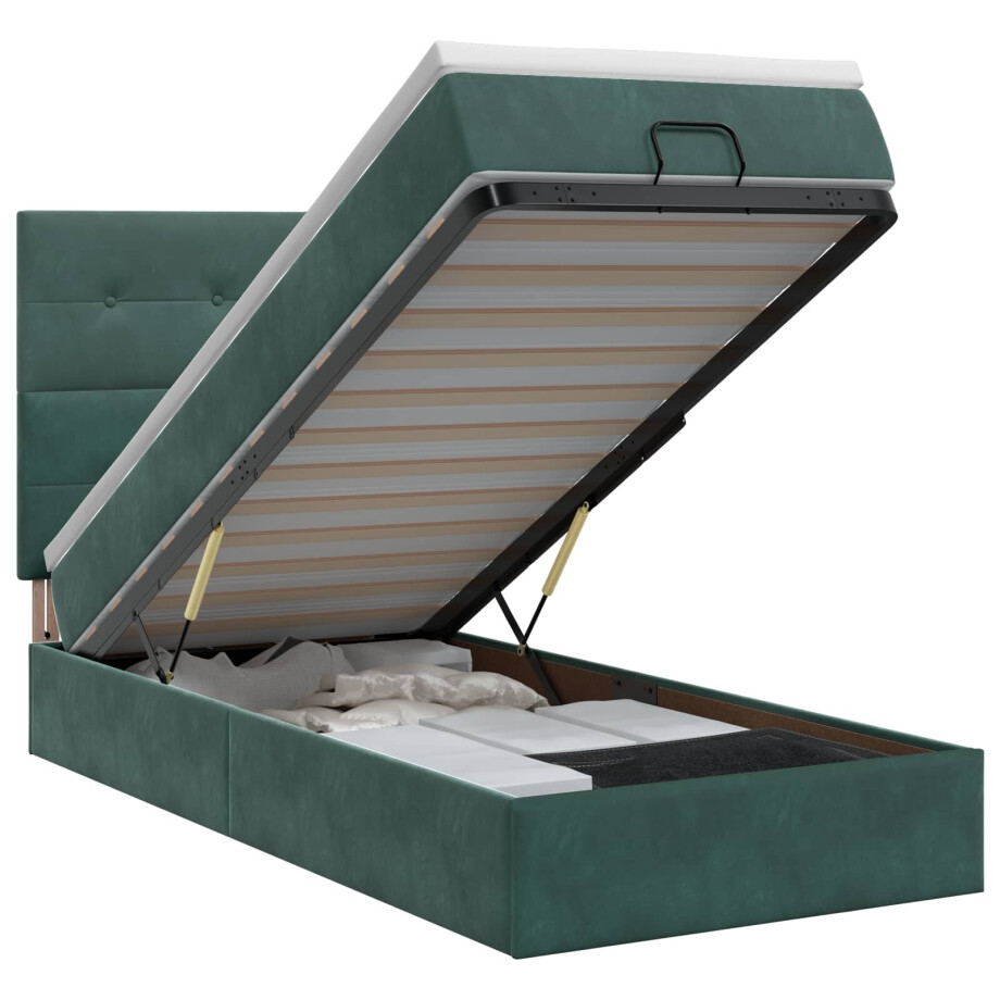 vidaXL Ottoman bed met matras Donkergroen 90 x 200 cm Fluweel afbeelding 1