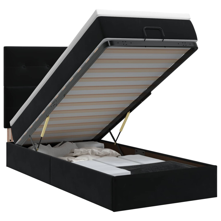 vidaXL Ottoman bed met matras Zwart 100 x 200 cm Fluweel vidaXL Ottoman bed met matras Zwart 100 x 200 cm Fluweel afbeelding 1