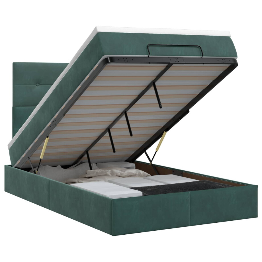 vidaXL Ottoman bed met matras Donkergroen 120 x 200 cm Fluweel afbeelding 1