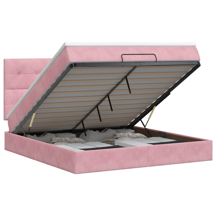 vidaXL Ottoman bed met matras met hoofdeinde Roze 140 x 190 cm Fluweel afbeelding 1