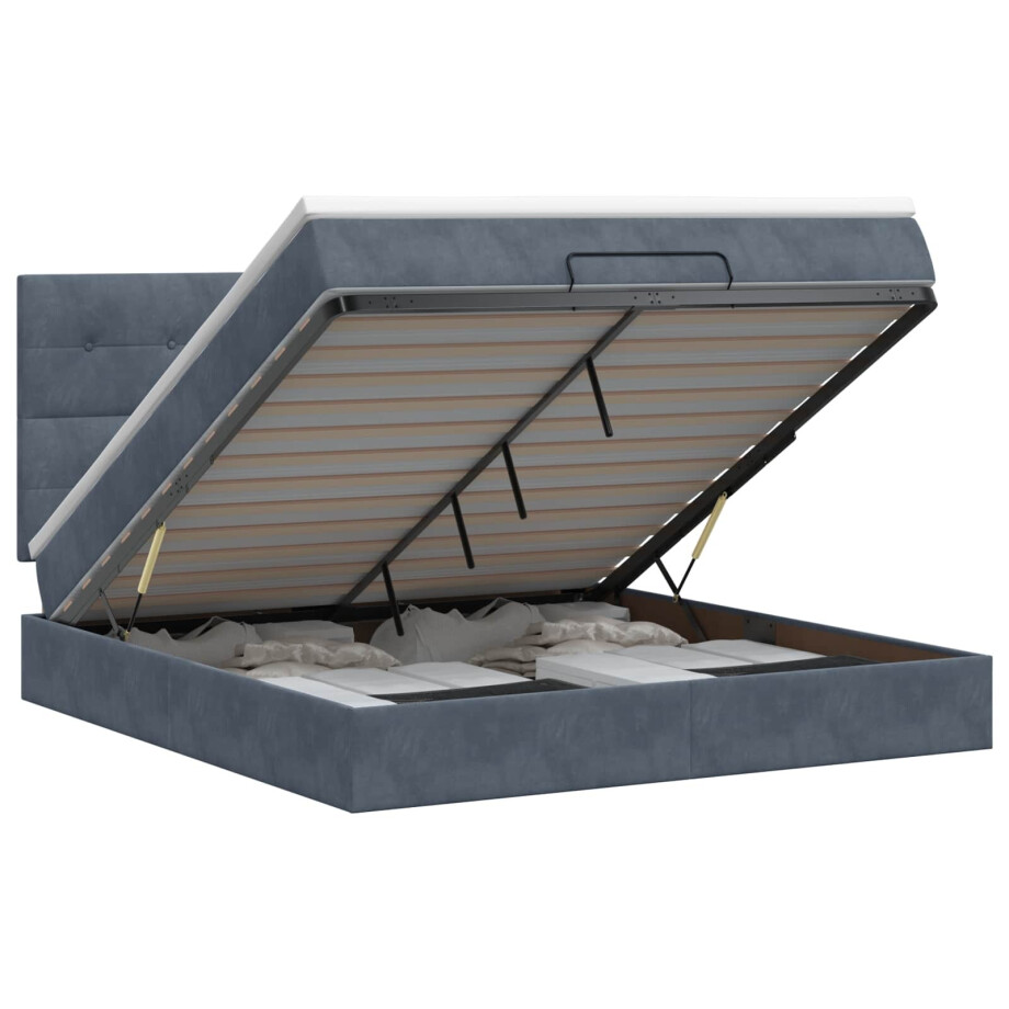 vidaXL Ottoman bed met matras Donkergrijs 160 x 200 cm Fluweel afbeelding 1
