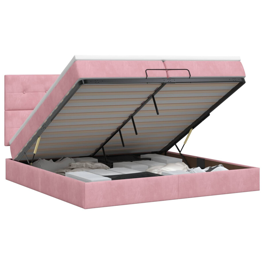vidaXL Ottoman bed met matras met hoofdeinde Roze 200 x 200 cm Fluweel vidaXL Ottoman bed met matras met hoofdeinde Roze 200 x 200 cm Fluweel afbeelding 1