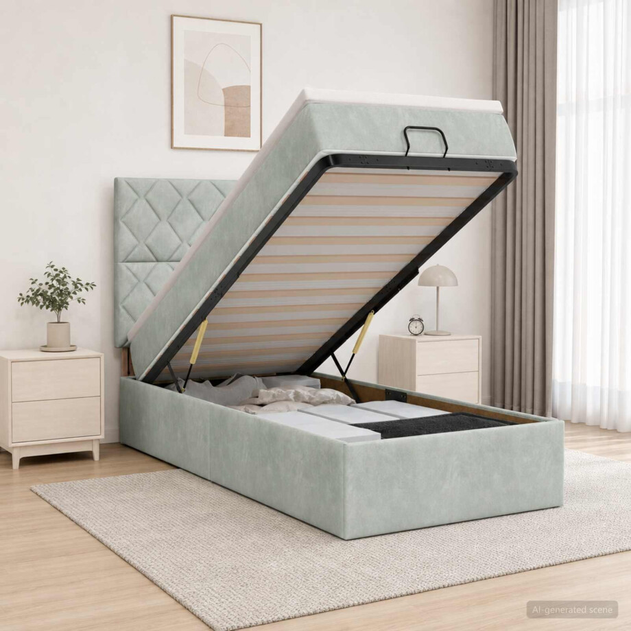 vidaXL Ottoman bed met matras Lichtgrijs 100 x 200 cm Fluweel vidaXL Ottoman bed met matras Lichtgrijs 100 x 200 cm Fluweel afbeelding 1