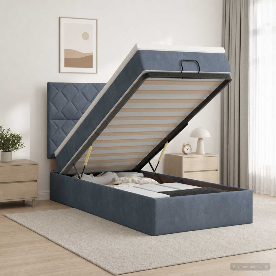vidaXL Ottoman bed met matras Donkergrijs 90 x 200 cm Fluweel vidaXL Ottoman bed met matras Donkergrijs 90 x 200 cm Fluweel afbeelding 1