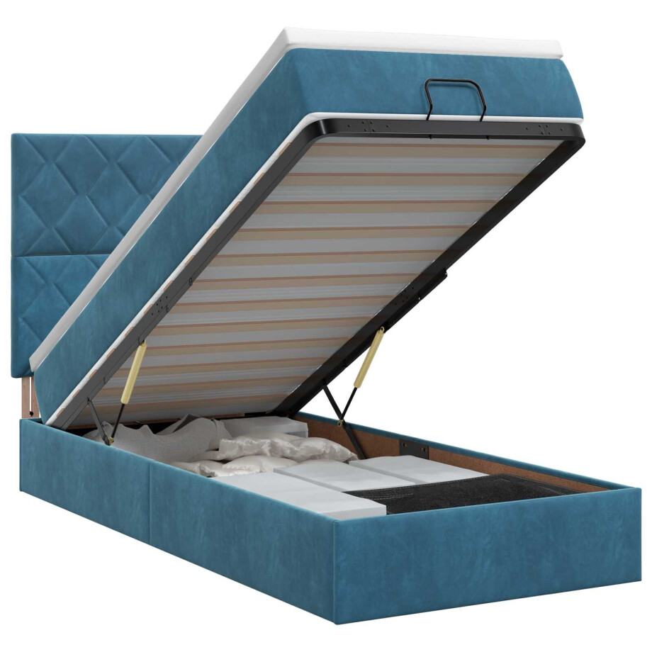 vidaXL Ottoman bed met matras Donkerblauw 90 x 190 cm Fluweel vidaXL Ottoman bed met matras Donkerblauw 90 x 190 cm Fluweel afbeelding 1