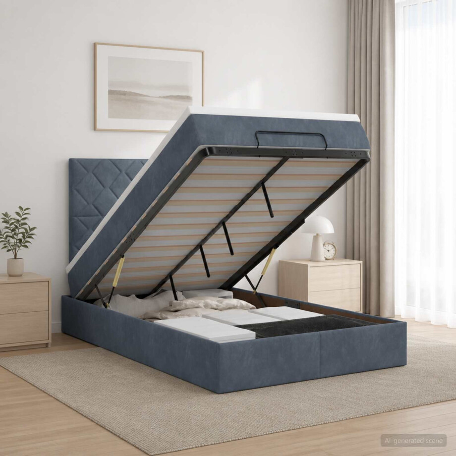 vidaXL Ottoman bed met matras Donkergrijs 120 x 200 cm Fluweel vidaXL Ottoman bed met matras Donkergrijs 120 x 200 cm Fluweel afbeelding 1