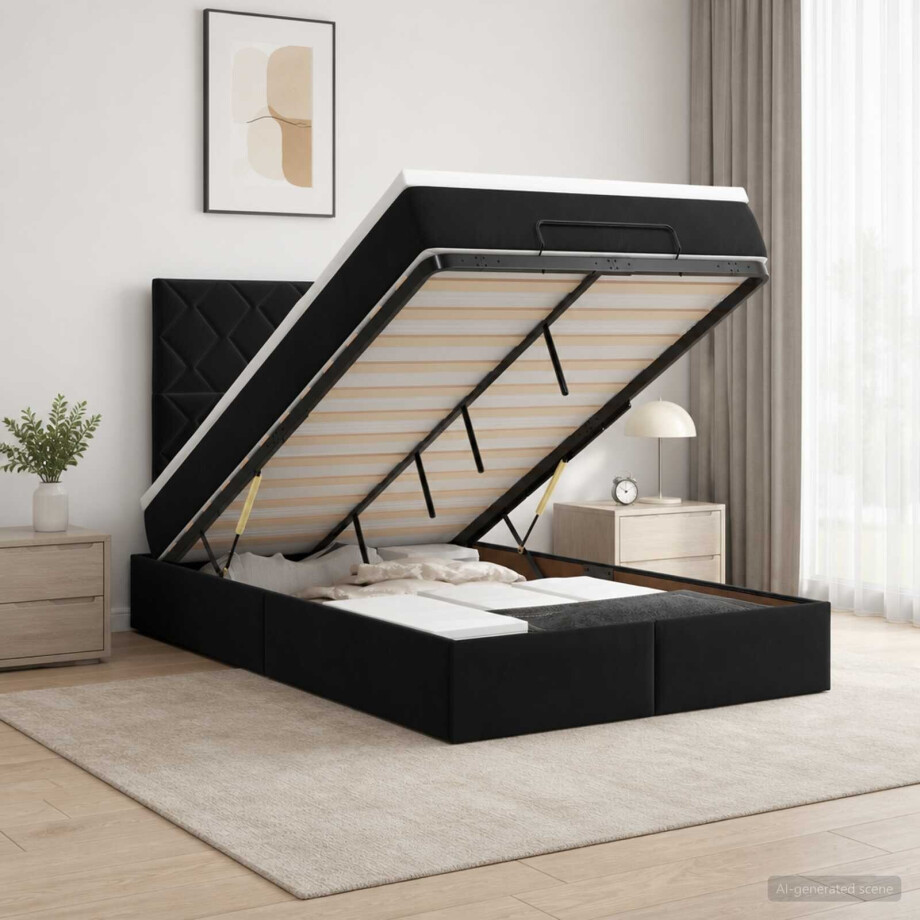 vidaXL Ottoman bed met matras Zwart 120 x 190 cm Fluweel vidaXL Ottoman bed met matras Zwart 120 x 190 cm Fluweel afbeelding 1