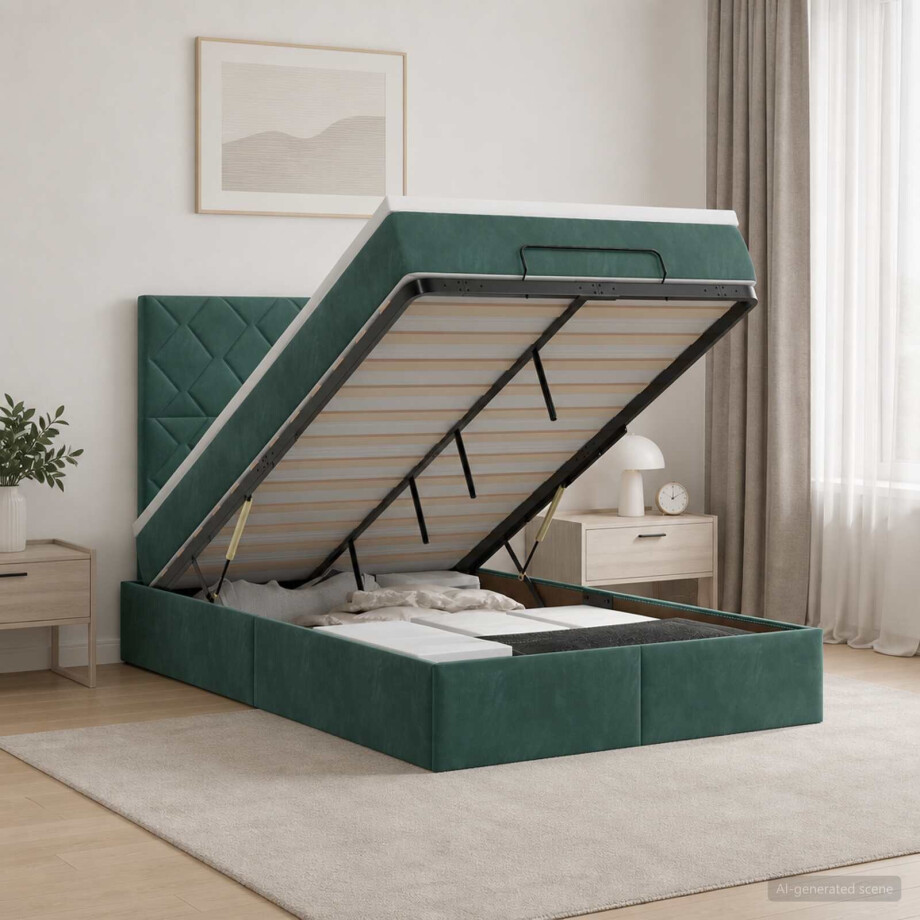 vidaXL Ottoman bed met matras Donkergroen 120 x 200 cm Fluweel afbeelding 1
