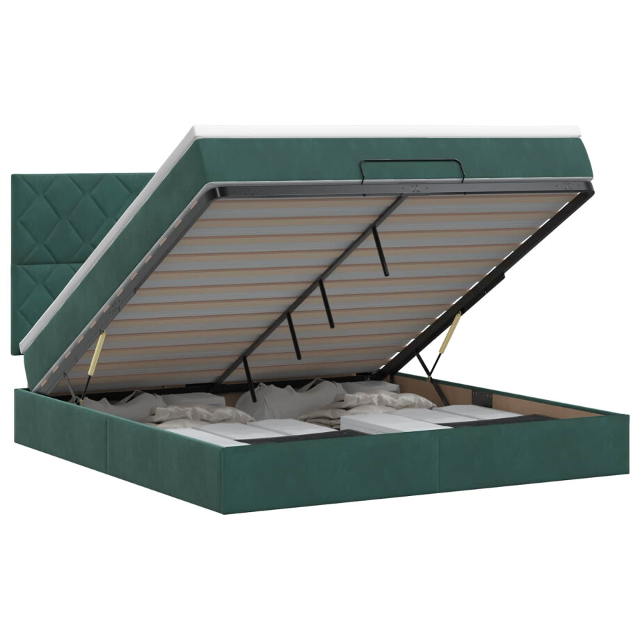 vidaXL Ottoman bed met matras Donkergroen 140 x 200 cm Fluweel vidaXL Ottoman bed met matras Donkergroen 140 x 200 cm Fluweel afbeelding 1