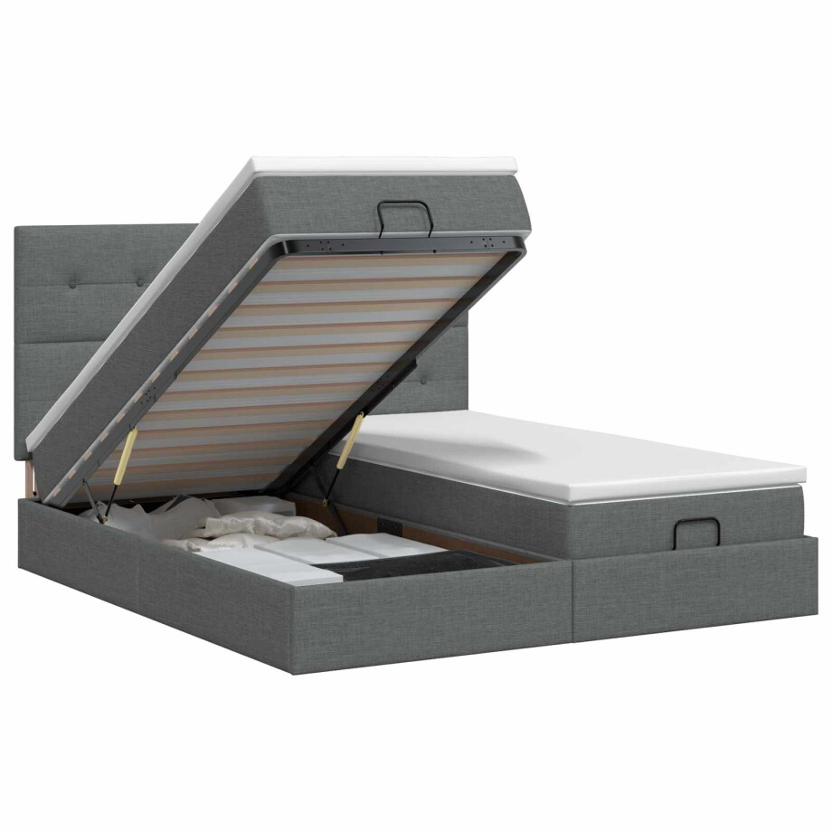 vidaXL Ottoman bed met matras met hoofdeinde 2 st Donkergrijs Stof afbeelding 1
