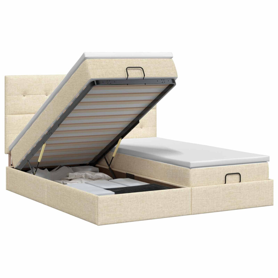vidaXL Ottoman bed met matras met hoofdeinde 2 st Crèmekleurig Stof vidaXL Ottoman bed met matras met hoofdeinde 2 st Crèmekleurig Stof afbeelding 1