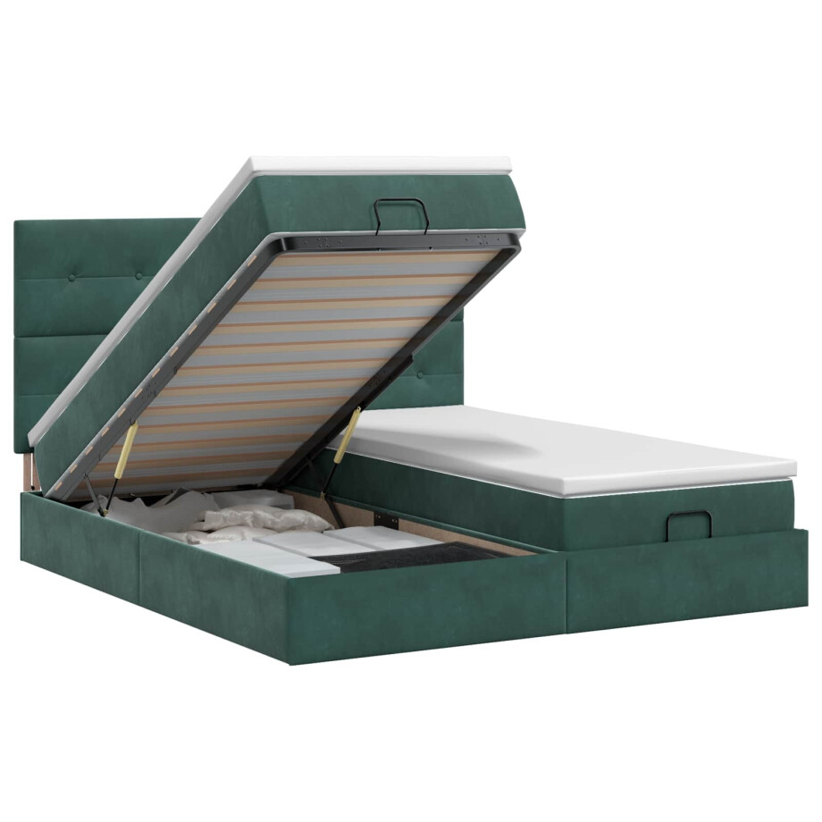 vidaXL Ottoman bed met matras met hoofdeinde 2 st Donkergroen Fluweel afbeelding 1