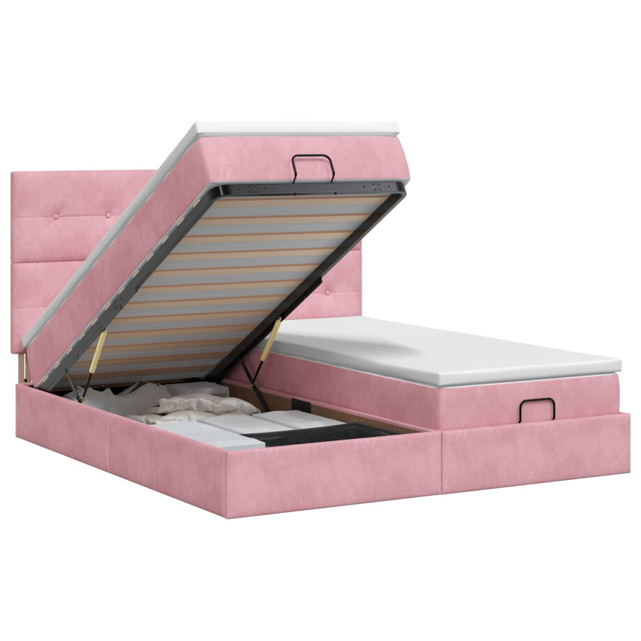 vidaXL Ottoman bed met matras met hoofdeinde 2 st Roze Fluweel afbeelding 1