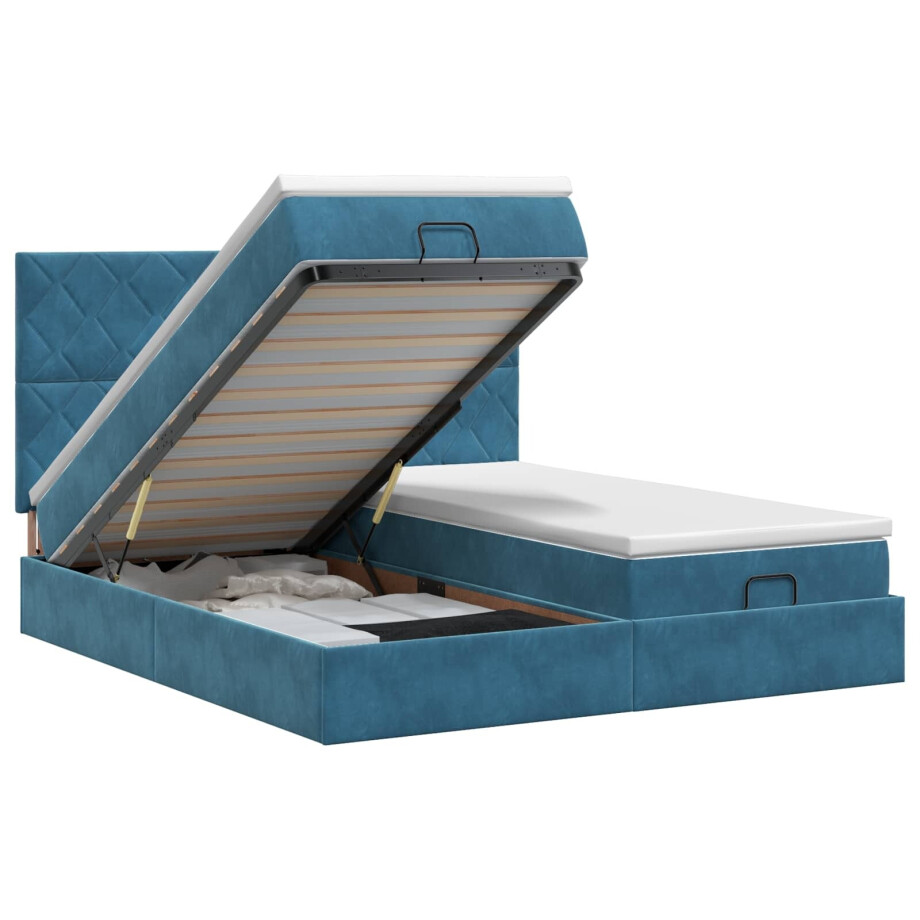 vidaXL Ottoman bed met matras met hoofdeinde 2 st Donkerblauw Fluweel afbeelding 1