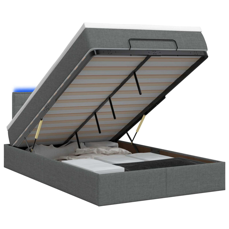 vidaXL Ottoman Bed met Matrassen en LED Donkergrijs 120 x 190 cm Stof afbeelding 1