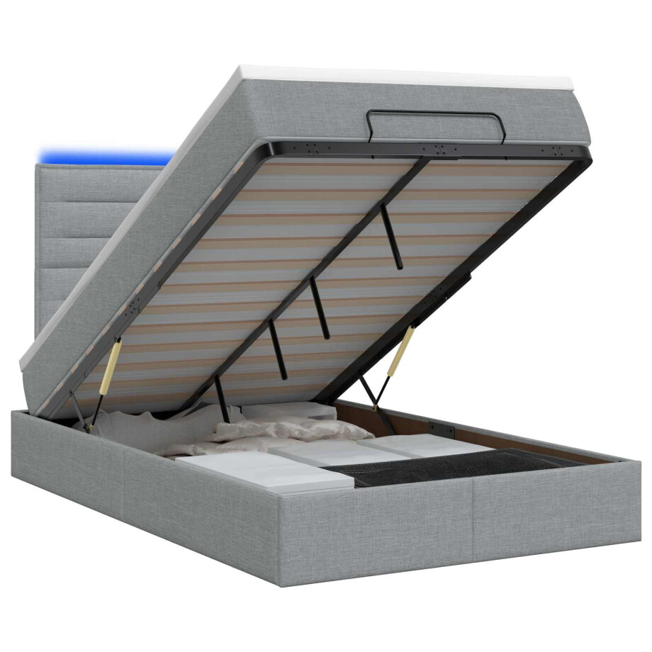 vidaXL Ottoman Bed met Matrassen en LED Lichtgrijs 120 x 200 cm Stof afbeelding 1