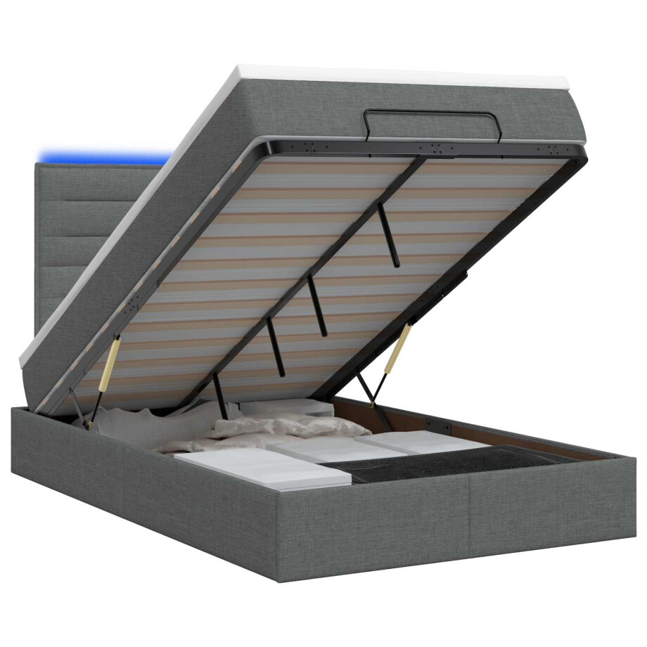 vidaXL Ottoman Bed met Matrassen en LED Donkergrijs 120 x 200 cm Stof afbeelding 1