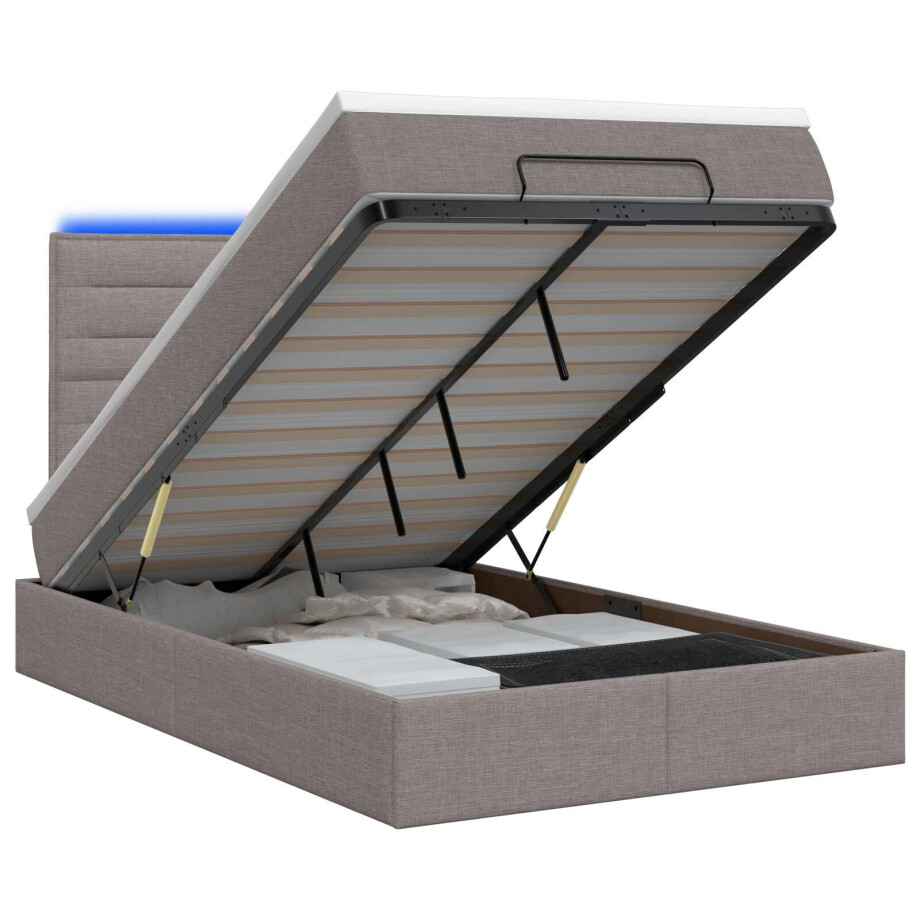 vidaXL Ottoman Bed met Matrassen en LED Taupe 120 x 200 cm Stof afbeelding 1