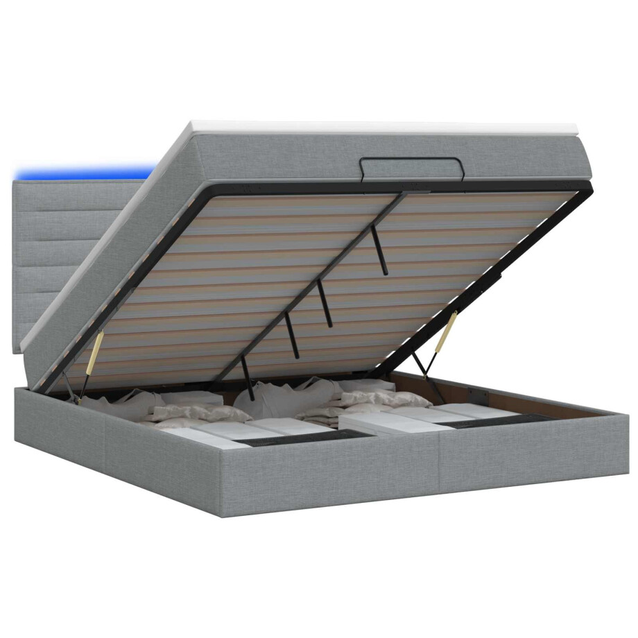 vidaXL Ottoman Bed met Matrassen en LED Lichtgrijs 140 x 200 cm Stof vidaXL Ottoman Bed met Matrassen en LED Lichtgrijs 140 x 200 cm Stof afbeelding 1