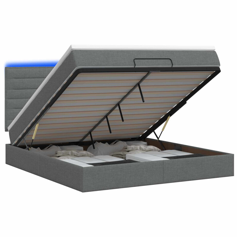 vidaXL Ottoman Bed met Matrassen en LED Donkergrijs 140 x 200 cm Stof vidaXL Ottoman Bed met Matrassen en LED Donkergrijs 140 x 200 cm Stof afbeelding 1