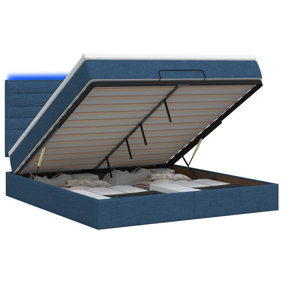 vidaXL Ottoman Bed met Matrassen en LED Blauw 180 x 200 cm Stof afbeelding 1