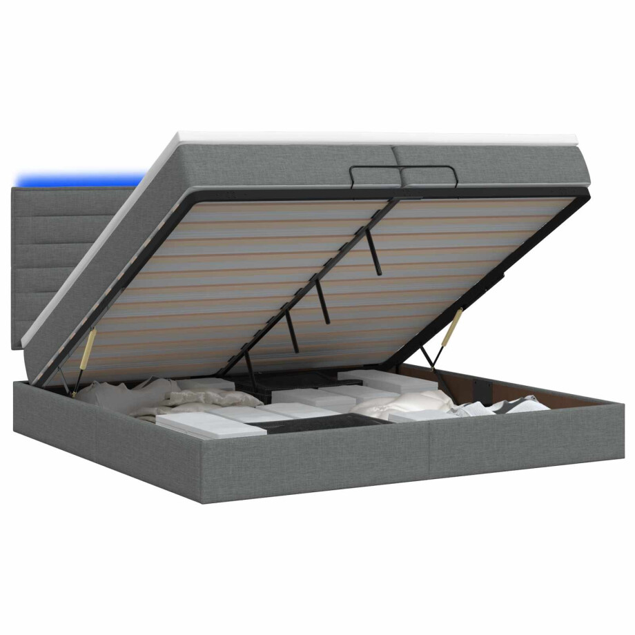 vidaXL Ottoman Bed met Matrassen en LED Donkergrijs 200 x 200 cm Stof afbeelding 1