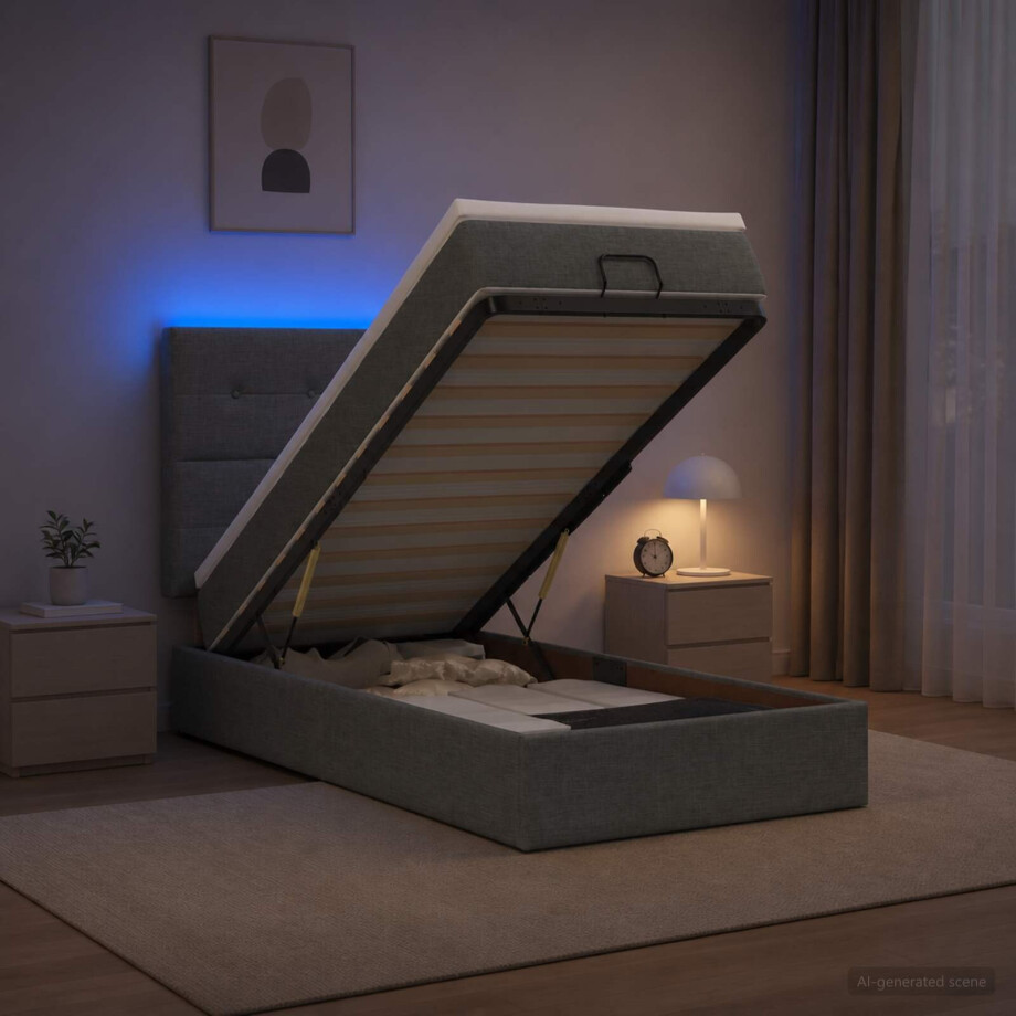 vidaXL Ottoman Bed met Matrassen en LED Donkergrijs 90 x 200 cm Stof afbeelding 1