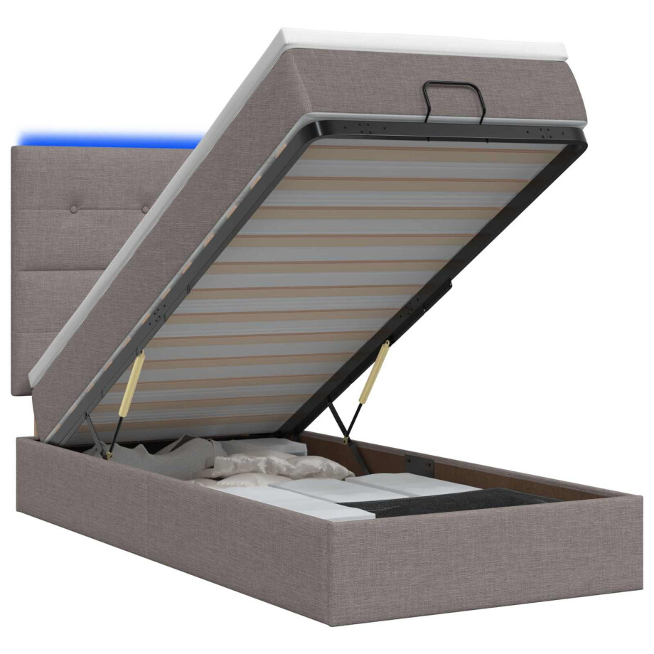 vidaXL Ottoman Bed met Matrassen en LED Taupe 90 x 200 cm Stof afbeelding 1