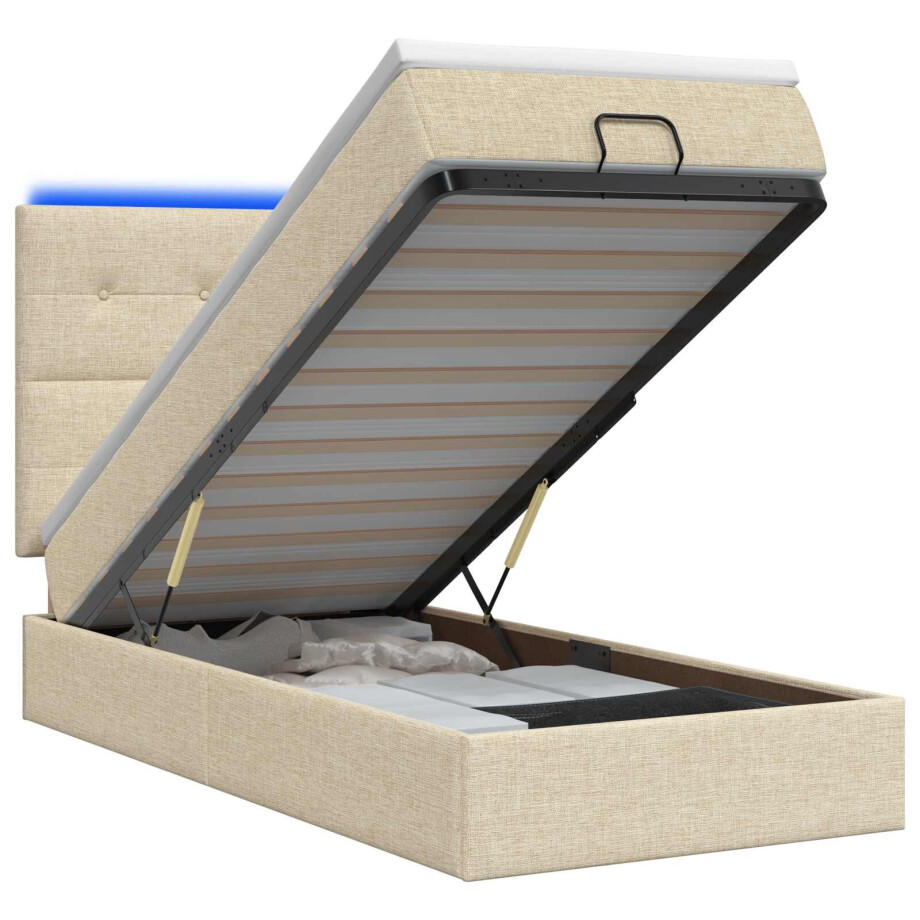 vidaXL Ottoman Bed met Matrassen en LED Crèmekleurig 100 x 200 cm Stof vidaXL Ottoman Bed met Matrassen en LED Crèmekleurig 100 x 200 cm Stof afbeelding 1