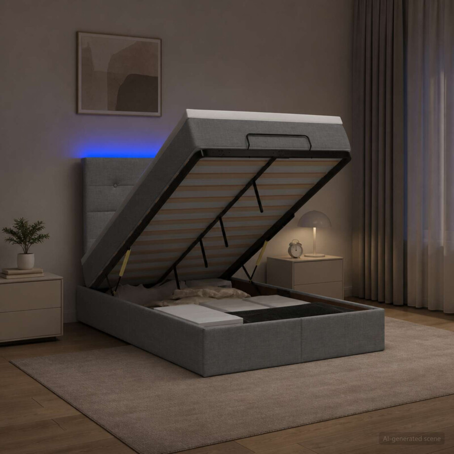 vidaXL Ottoman Bed met Matrassen en LED Lichtgrijs 120 x 200 cm Stof vidaXL Ottoman Bed met Matrassen en LED Lichtgrijs 120 x 200 cm Stof afbeelding 1