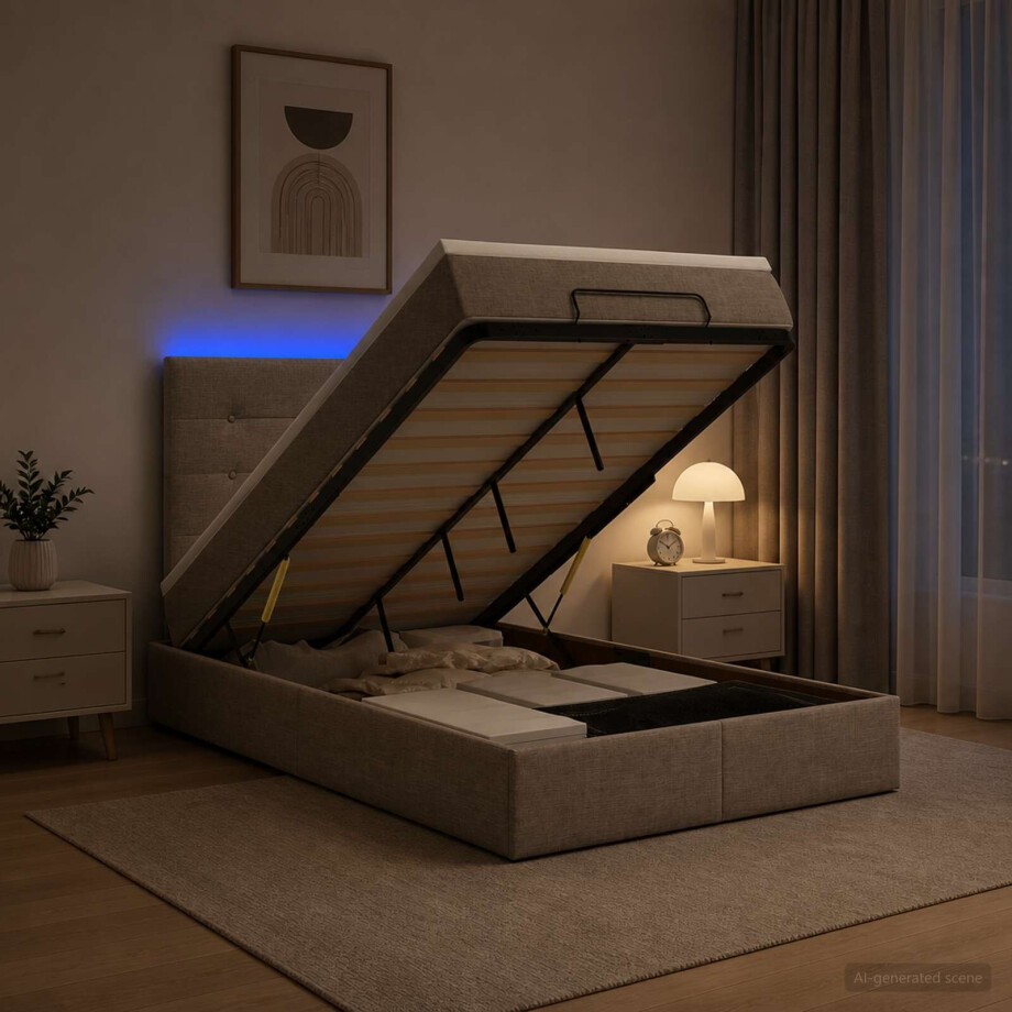vidaXL Ottoman Bed met Matrassen en LED Taupe 120 x 190 cm Stof afbeelding 1