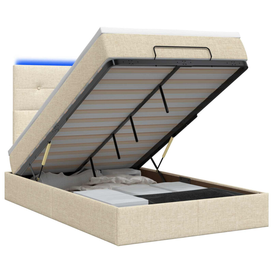vidaXL Ottoman Bed met Matrassen en LED Crèmekleurig 120 x 200 cm Stof afbeelding 1
