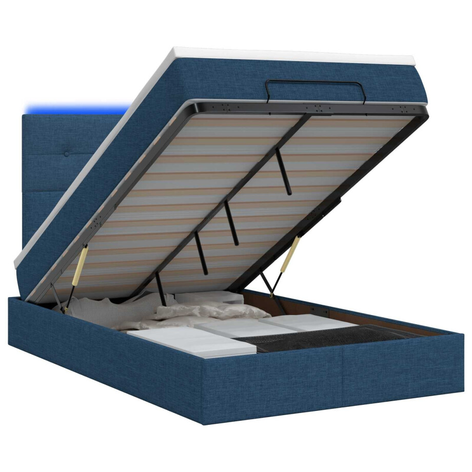vidaXL Ottoman Bed met Matrassen en LED Blauw 120 x 200 cm Stof afbeelding 1