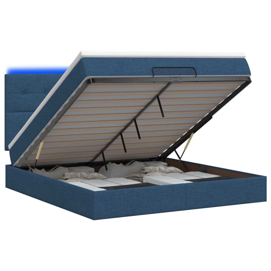 vidaXL Ottoman Bed met Matrassen en LED Blauw 140 x 190 cm Stof afbeelding 1