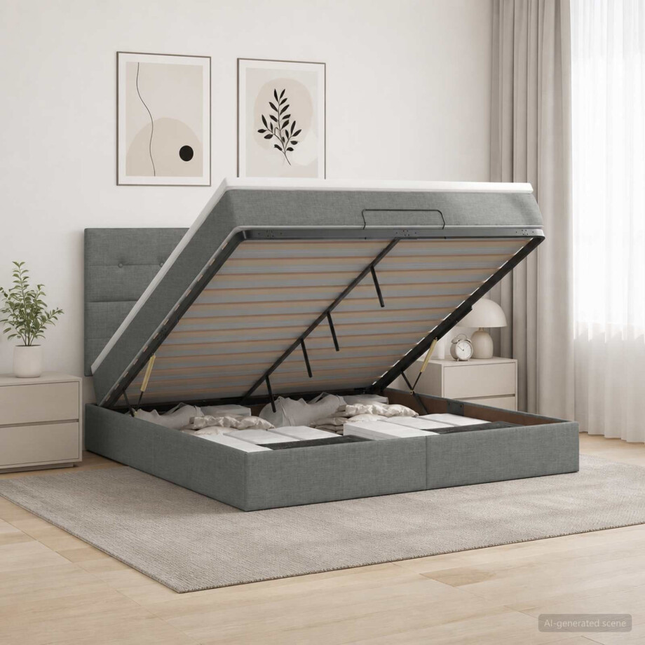 vidaXL Ottoman Bed met Matrassen en LED Donkergrijs 180 x 200 cm Stof vidaXL Ottoman Bed met Matrassen en LED Donkergrijs 180 x 200 cm Stof afbeelding 1