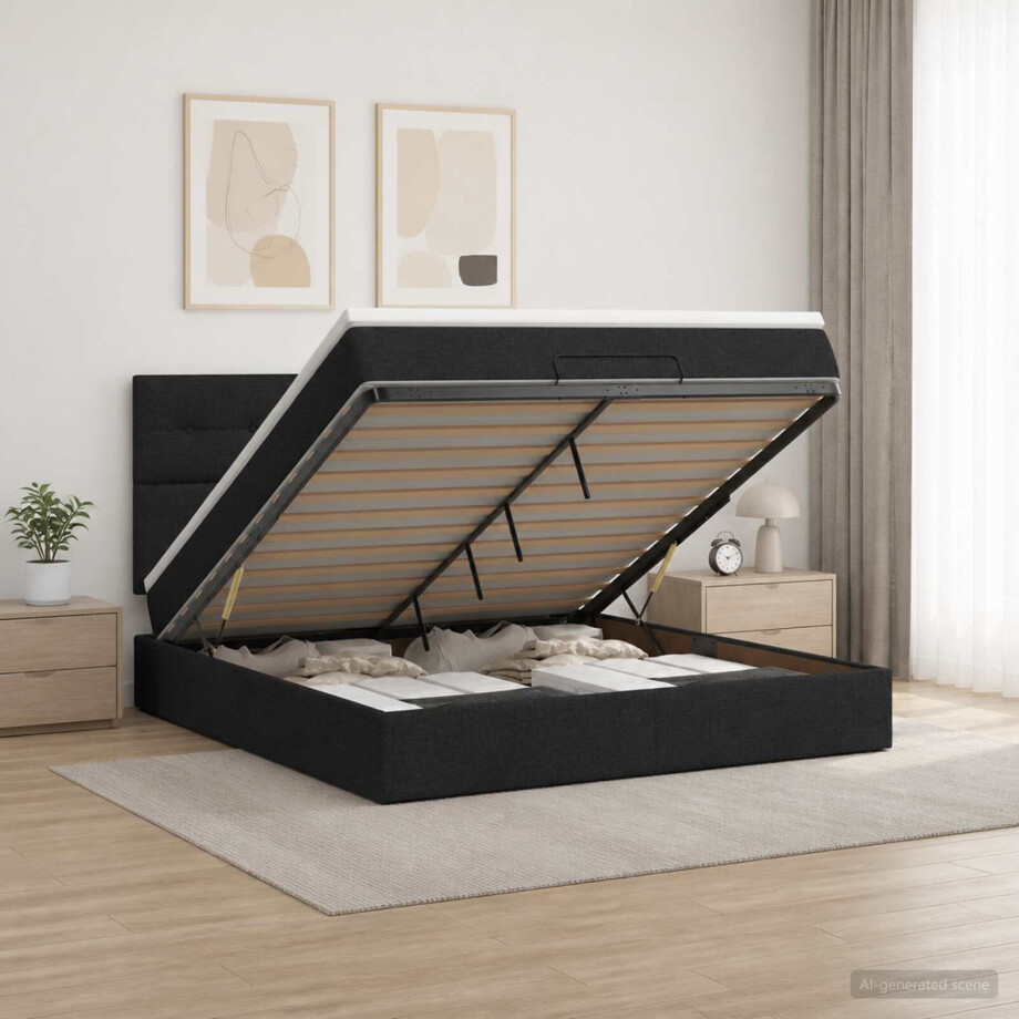 vidaXL Ottoman bed met matras met hoofdeinde Zwart 140 x 190 cm Stof vidaXL Ottoman bed met matras met hoofdeinde Zwart 140 x 190 cm Stof afbeelding 1