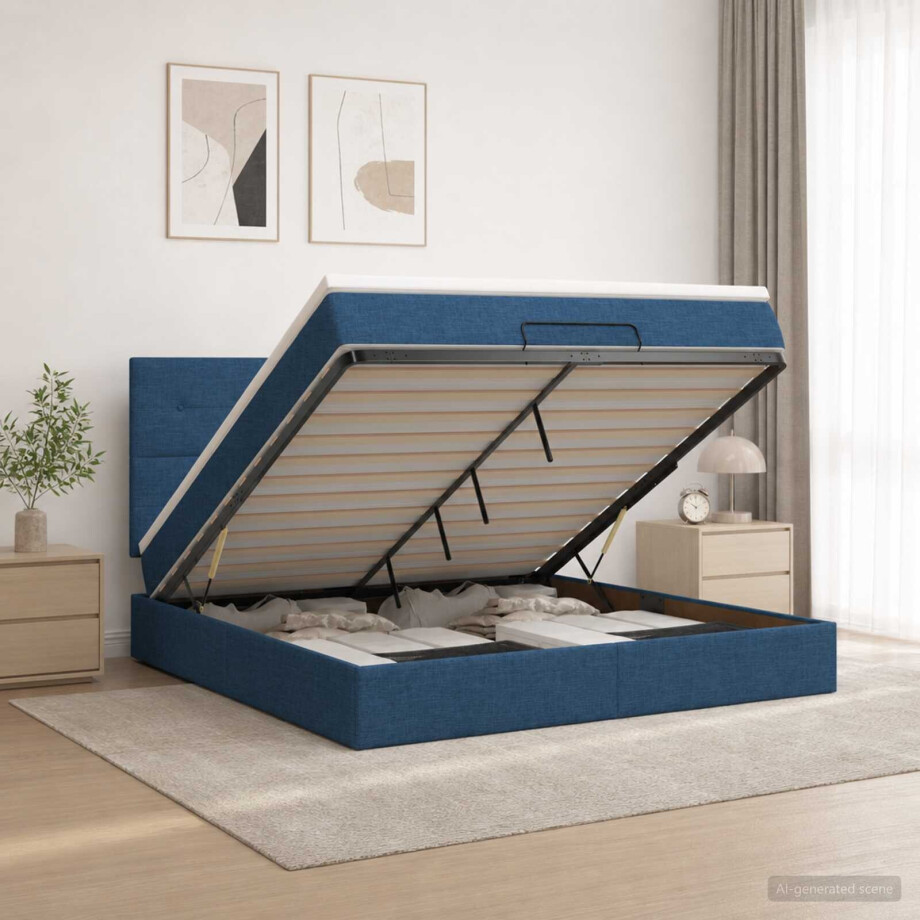 vidaXL Ottoman bed met matras met hoofdeinde Blauw 180 x 200 cm Stof afbeelding 1