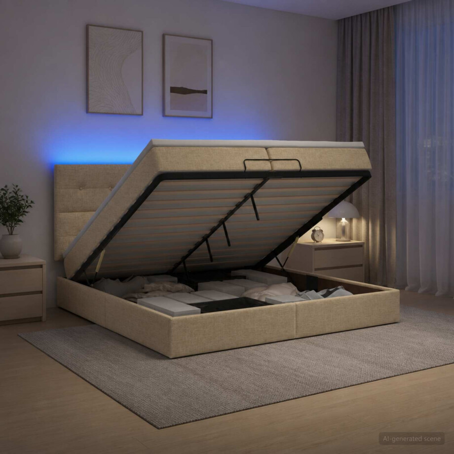 vidaXL Ottoman Bed met Matrassen en LED Crèmekleurig 200 x 200 cm Stof vidaXL Ottoman Bed met Matrassen en LED Crèmekleurig 200 x 200 cm Stof afbeelding 1