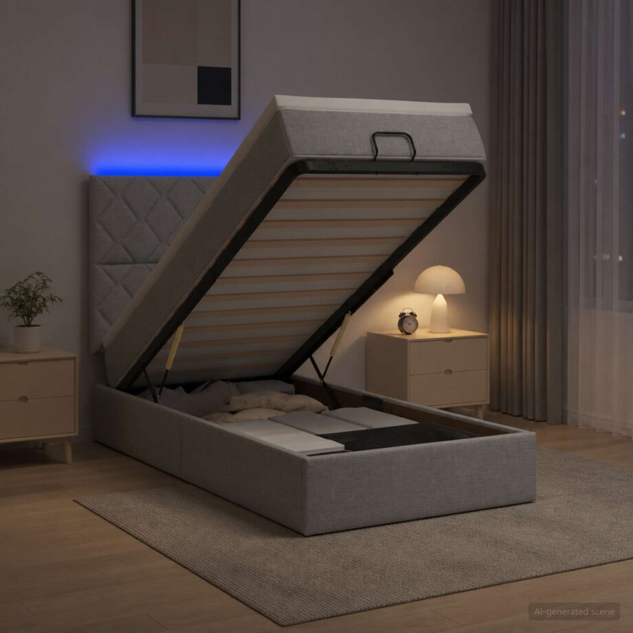 vidaXL Ottoman Bed met Matrassen en LED Lichtgrijs 80 x 200 cm Stof afbeelding 1