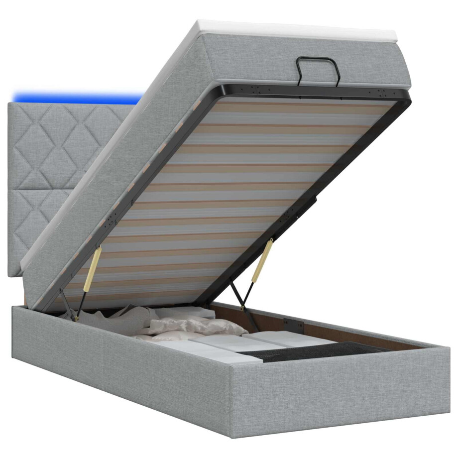 vidaXL Ottoman Bed met Matrassen en LED Lichtgrijs 100 x 200 cm Stof afbeelding 1