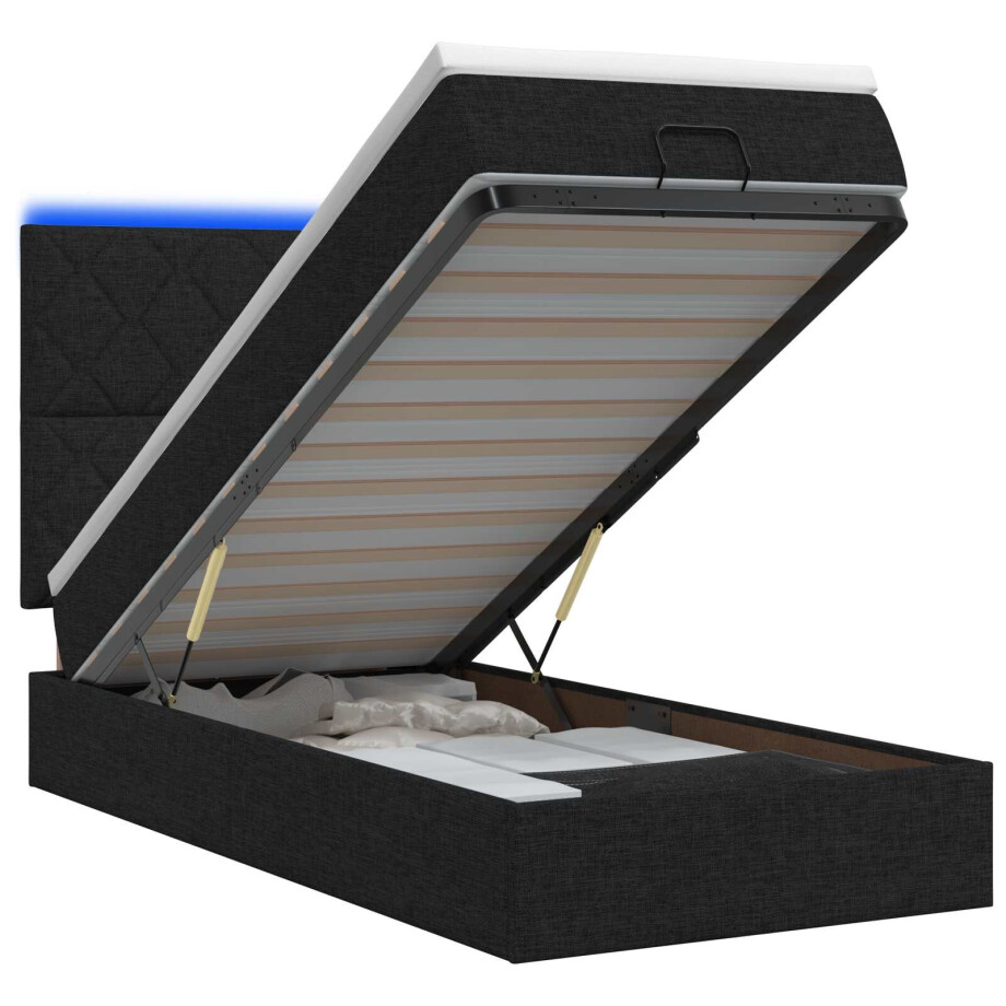 vidaXL Ottoman Bed met Matrassen en LED Zwart 100 x 200 cm Stof vidaXL Ottoman Bed met Matrassen en LED Zwart 100 x 200 cm Stof afbeelding 1