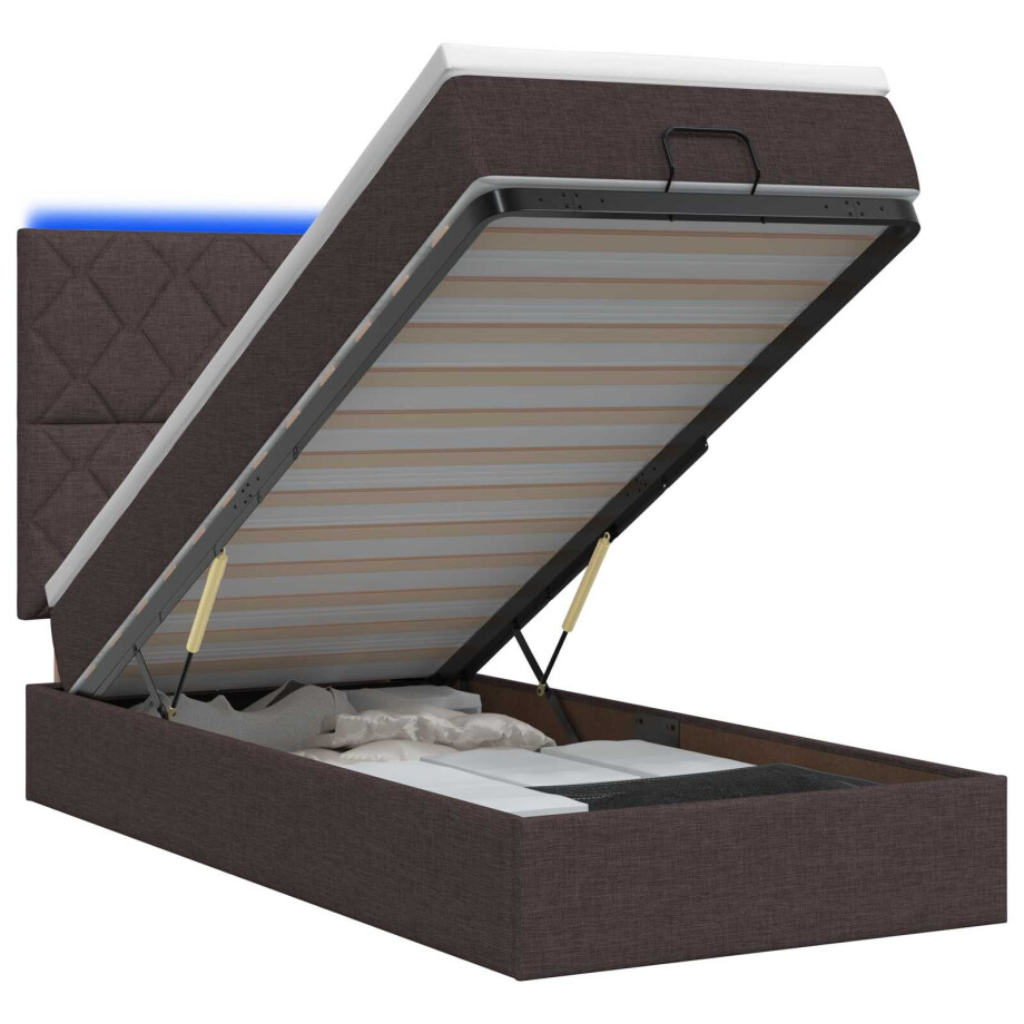 vidaXL Ottoman Bed met Matrassen en LED Donkerbruin 100 x 200 cm Stof afbeelding 1