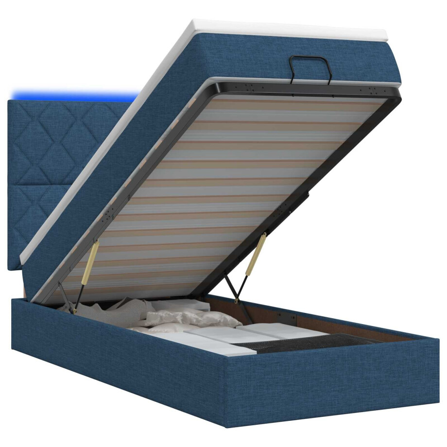 vidaXL Ottoman Bed met Matrassen en LED Blauw 100 x 200 cm Stof afbeelding 1